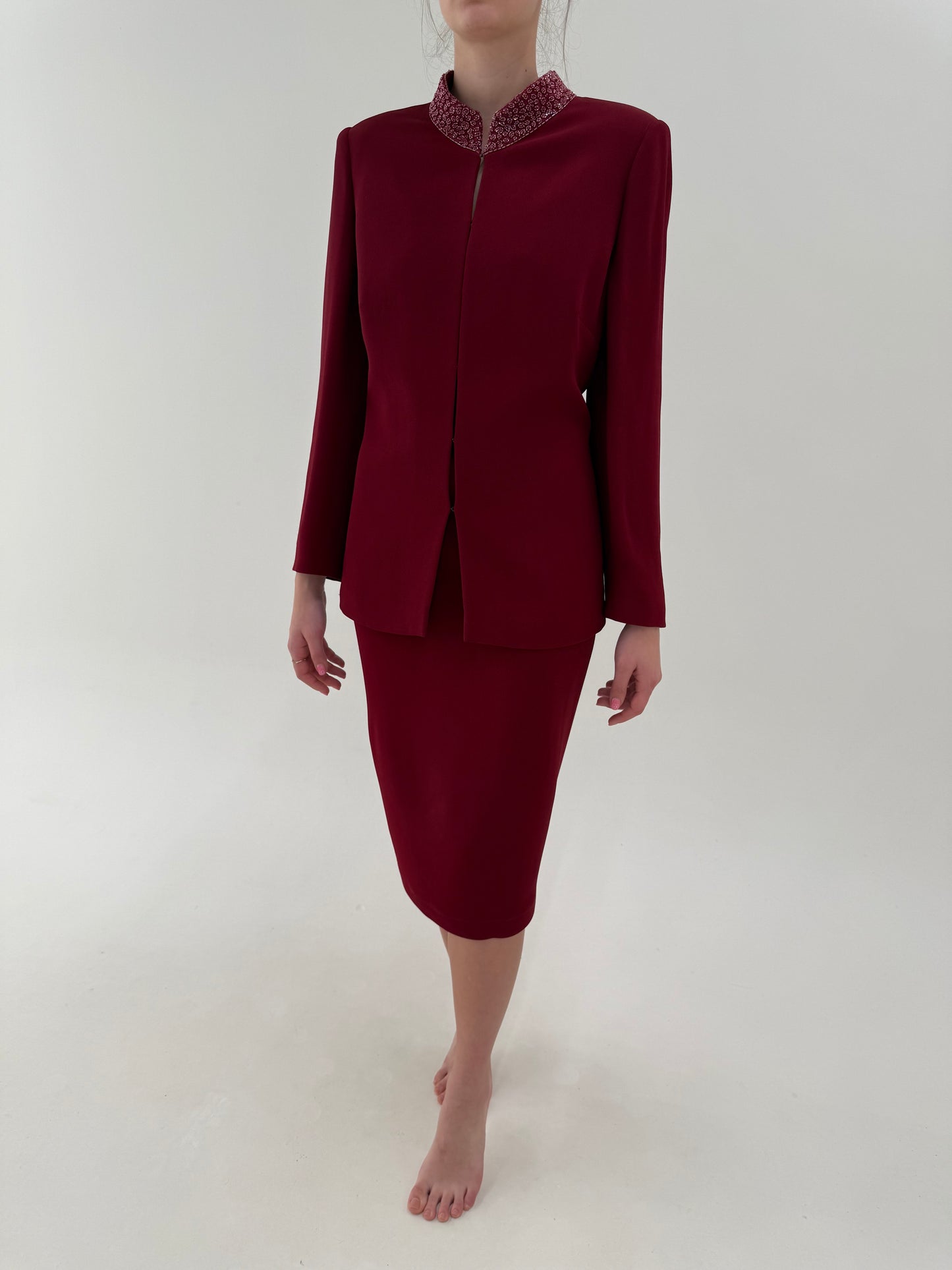 Set burgundy luxury Luisa Spagnoli cu aplicații manuale de la business la seara