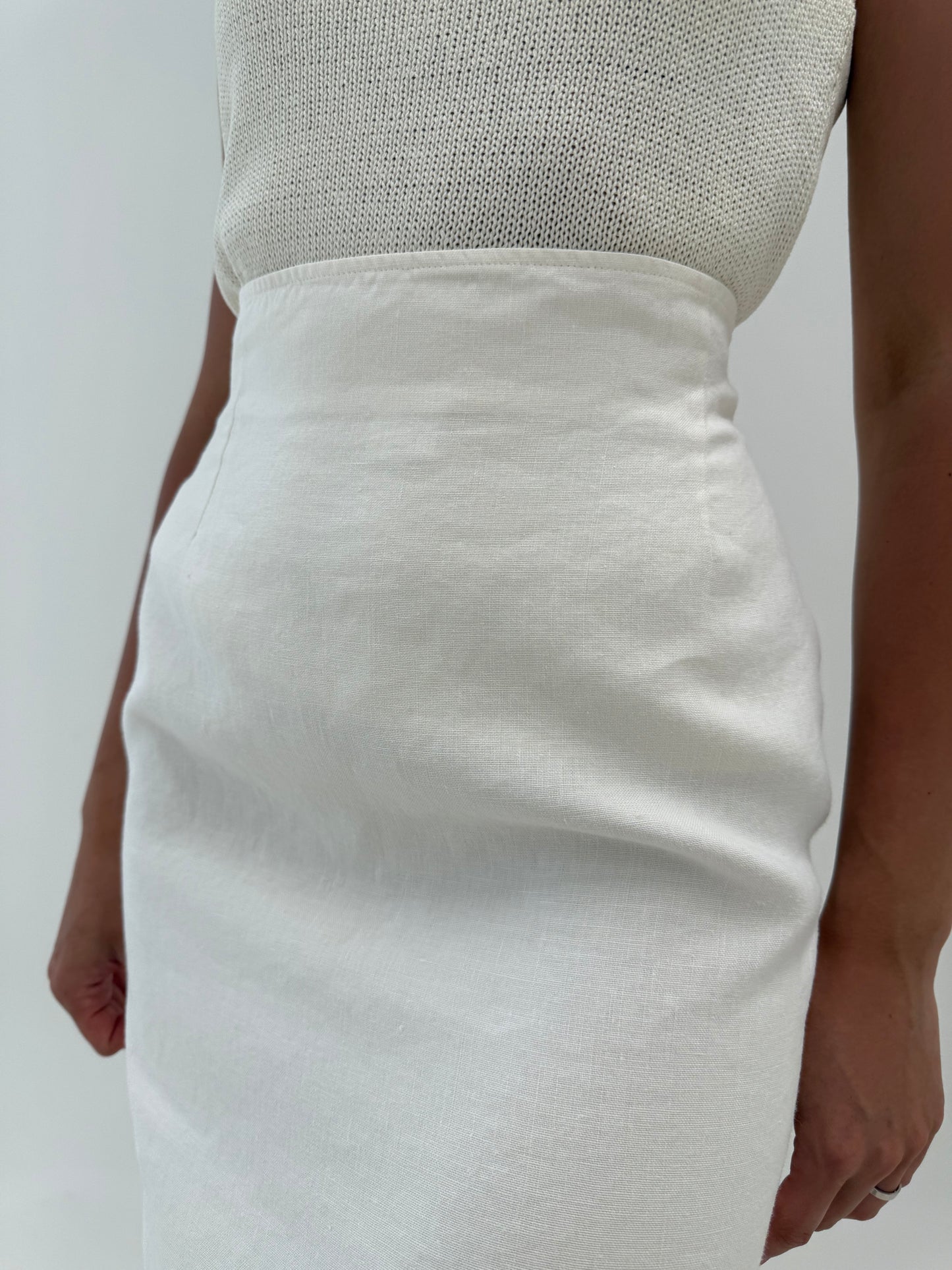 Fustă creion Max Mara din in cu talie ultra înaltă butter white
