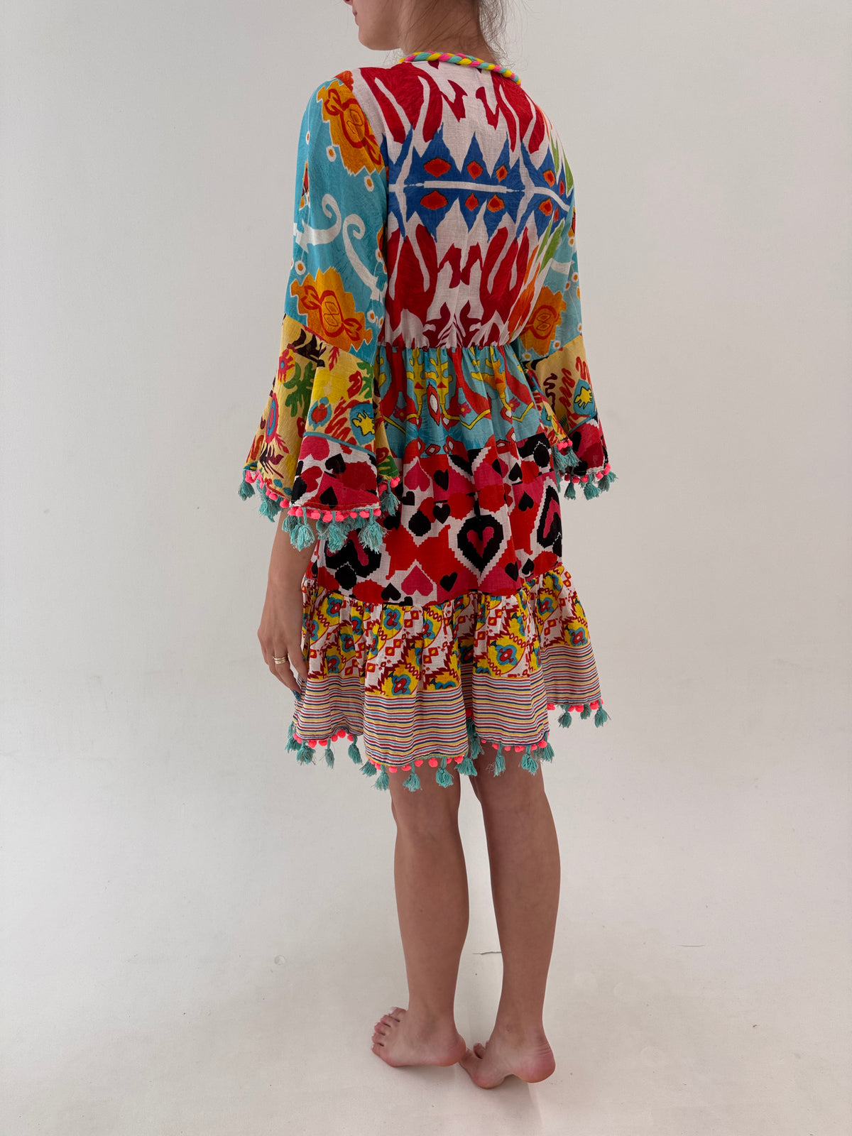 Rochie italiană boho din panzica de bumbac cu aplicații manuale Antica Sartoria