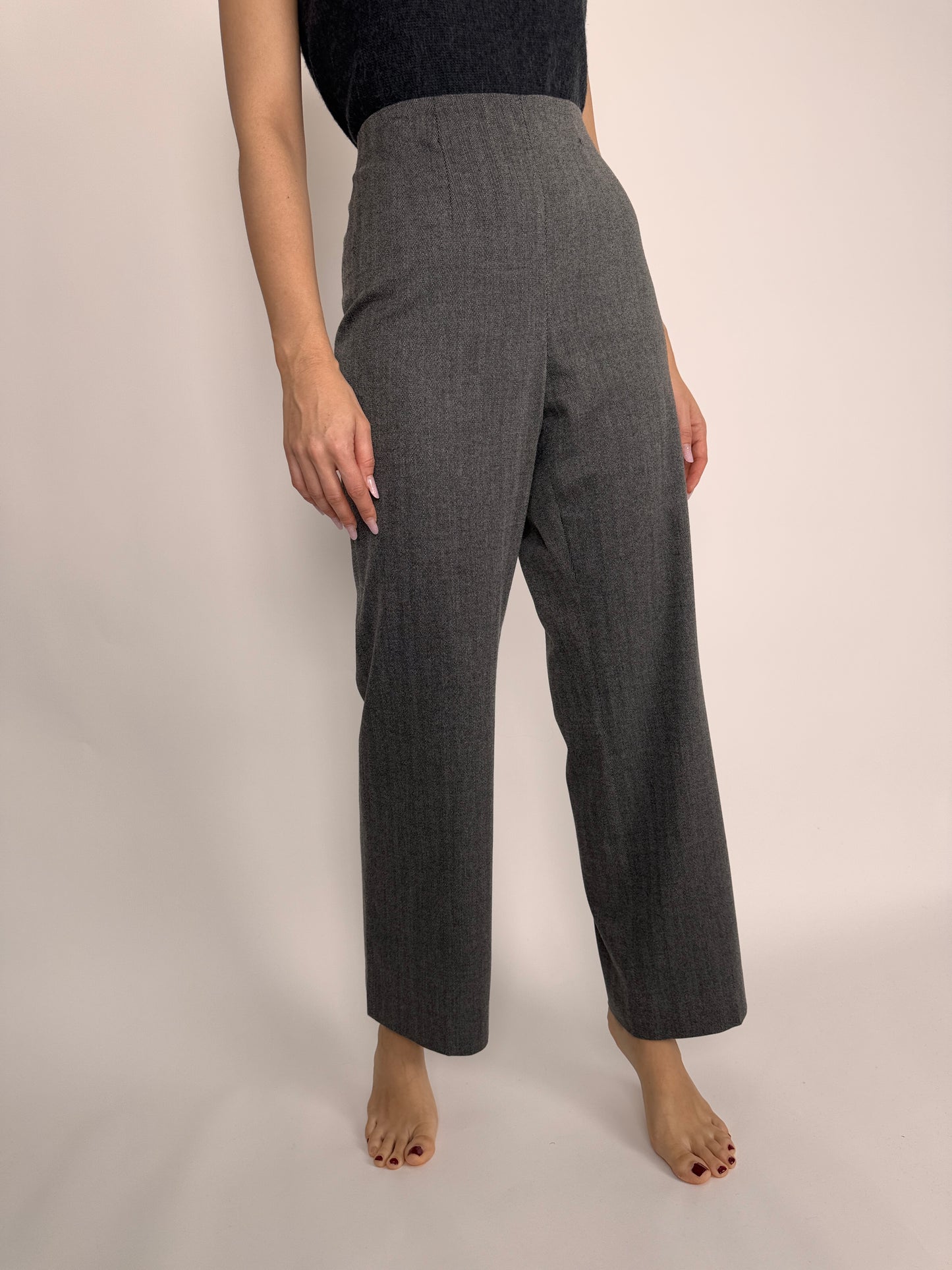 Pantaloni tall din stofă strech de lana extrafina cu talie înaltă plus size