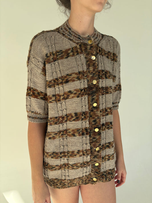Top vintage lucrat manual cu torsade din lana plină extrafina plină