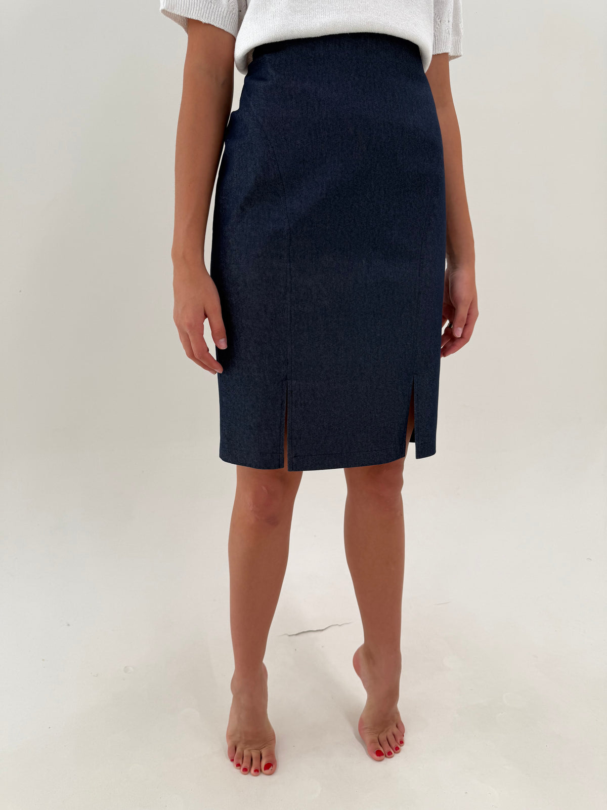Deux piece clasic italian din jeans modelator extrem de chic