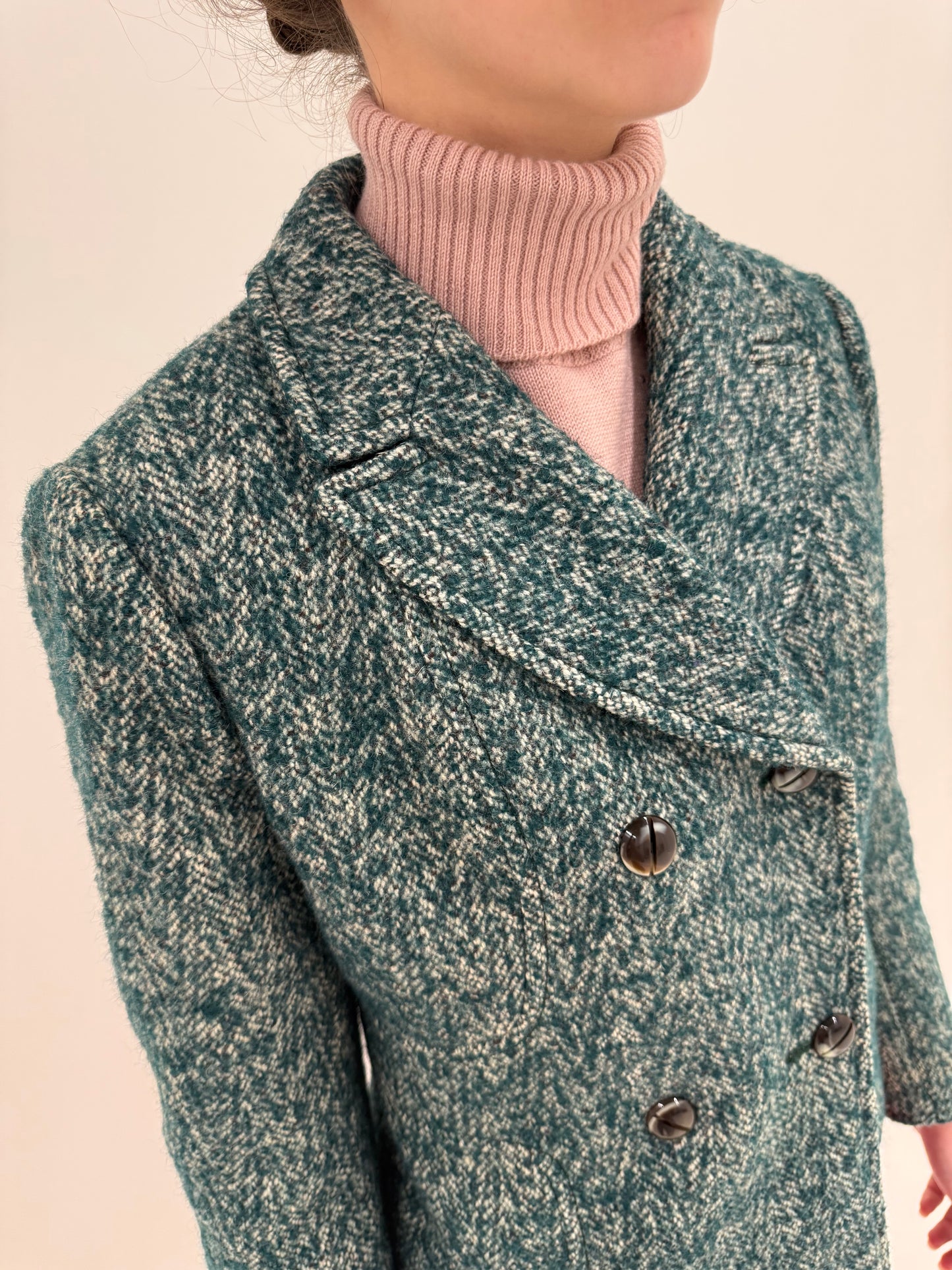 Sacou gros din tweed de brand premium italian Camel și forest green