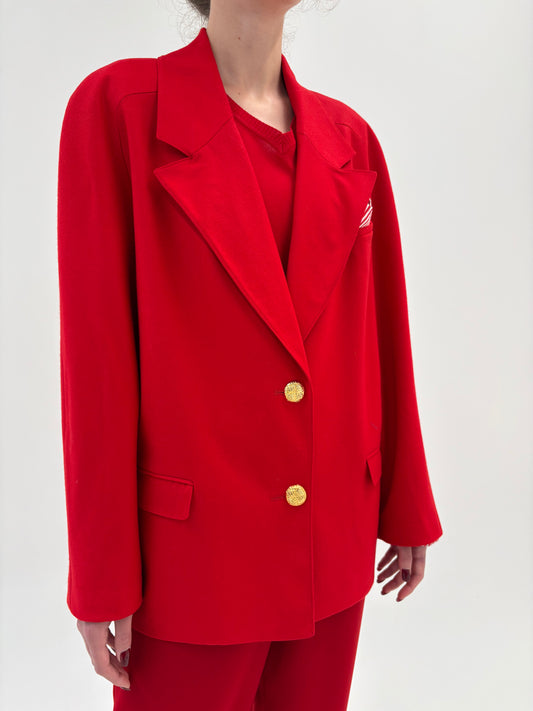 Sacou vintage cherry red din lana pura extrafina virgină certificată