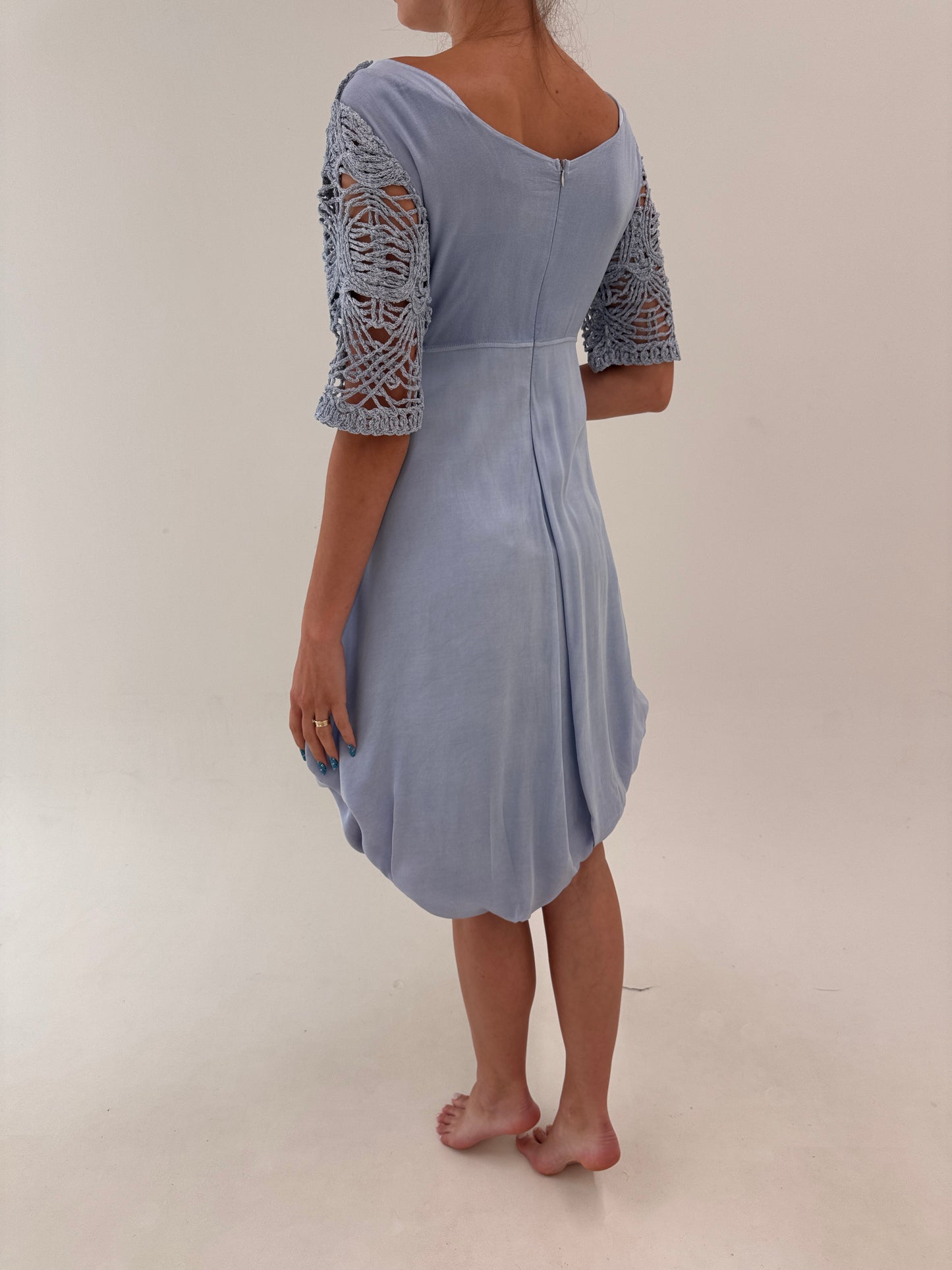 Rochie baby blue Elisa Cavaletti brand premium italian cu macrame în croi actual