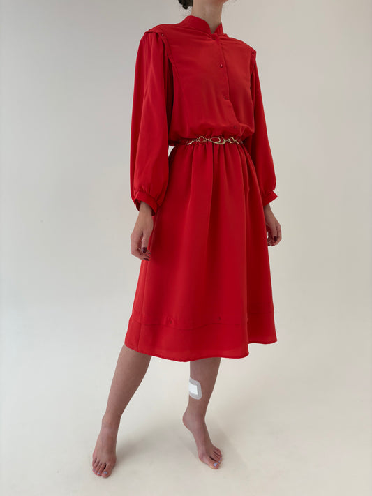 Rochie vintage cherry red cu talie marcată elastică