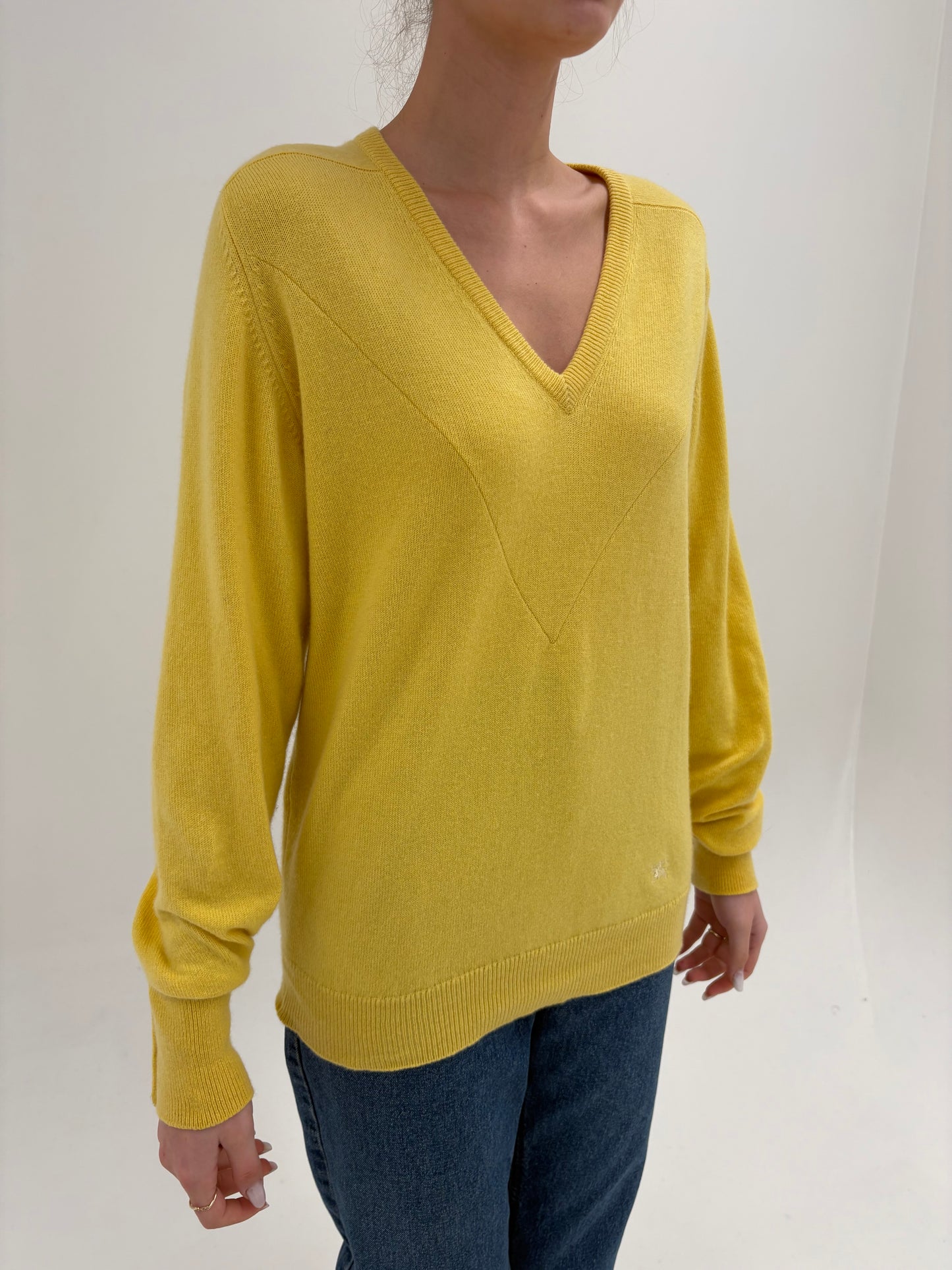 Pulover tall Burberry vintage din cașmir excepțional scoțian lemon yellow