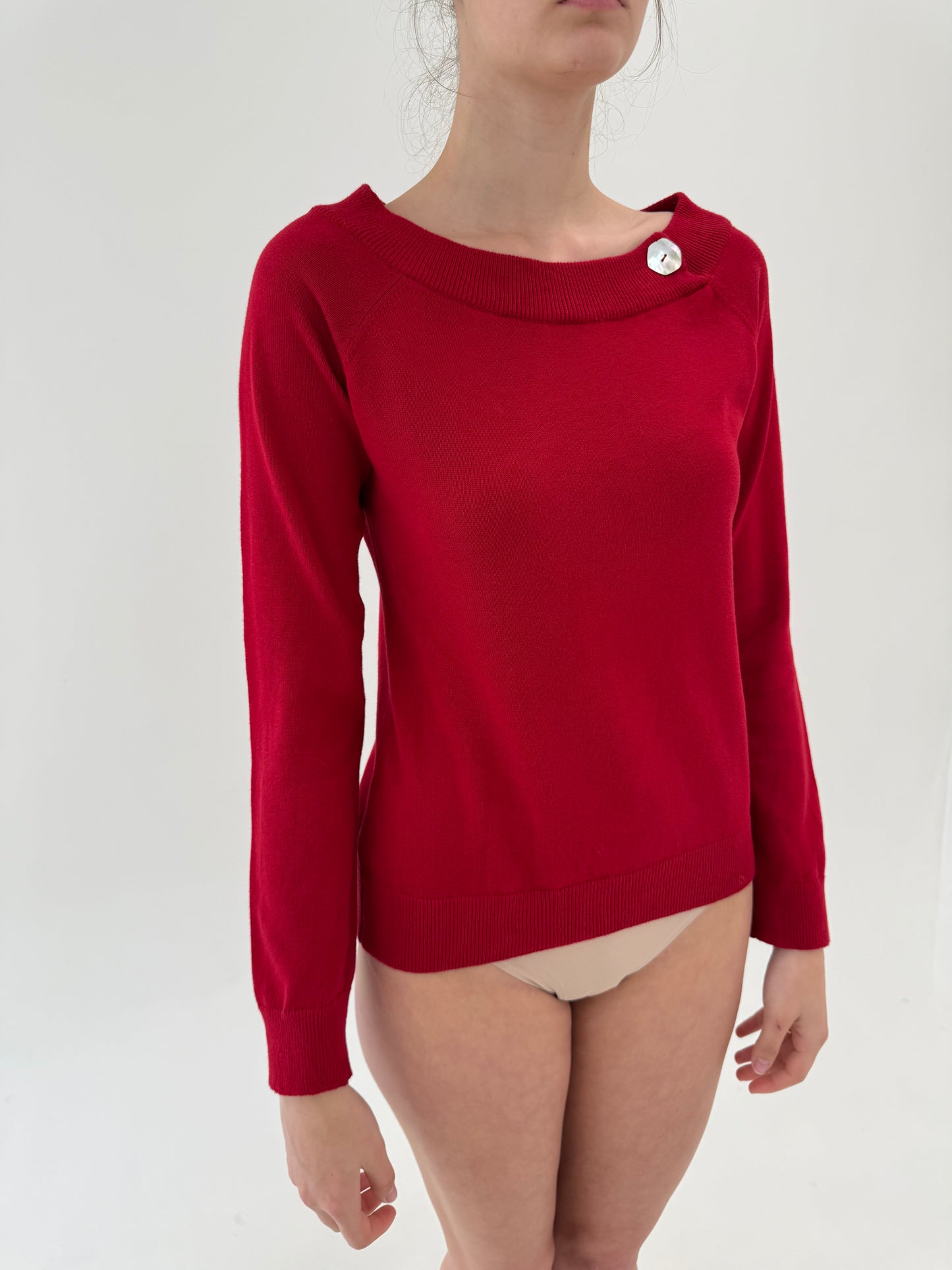 Soft knit Ralph Lauren cherry red cu decolteu bărcuță