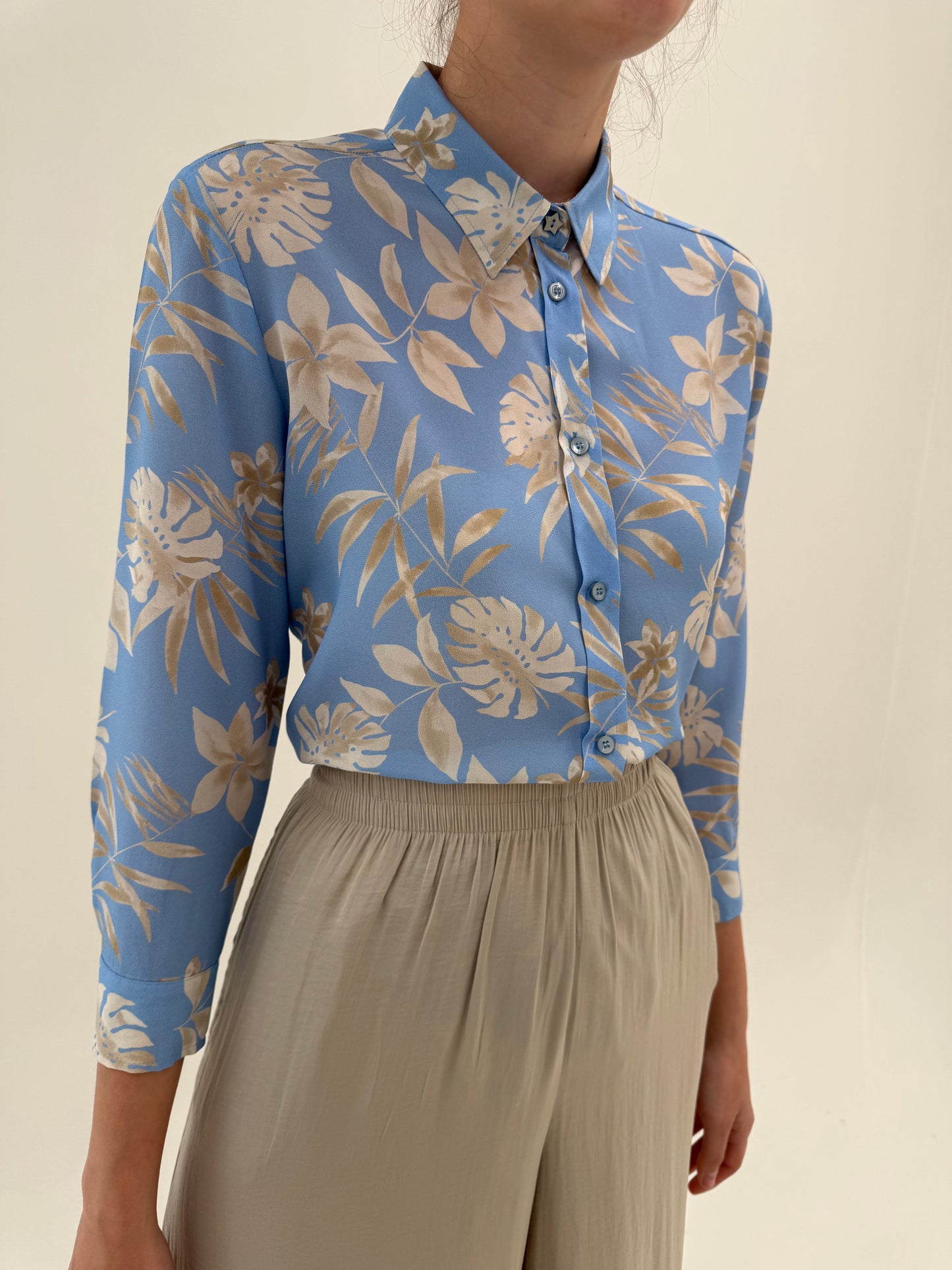 Cămașa nouă Marella by Max Mara baby blue din mătase naturală