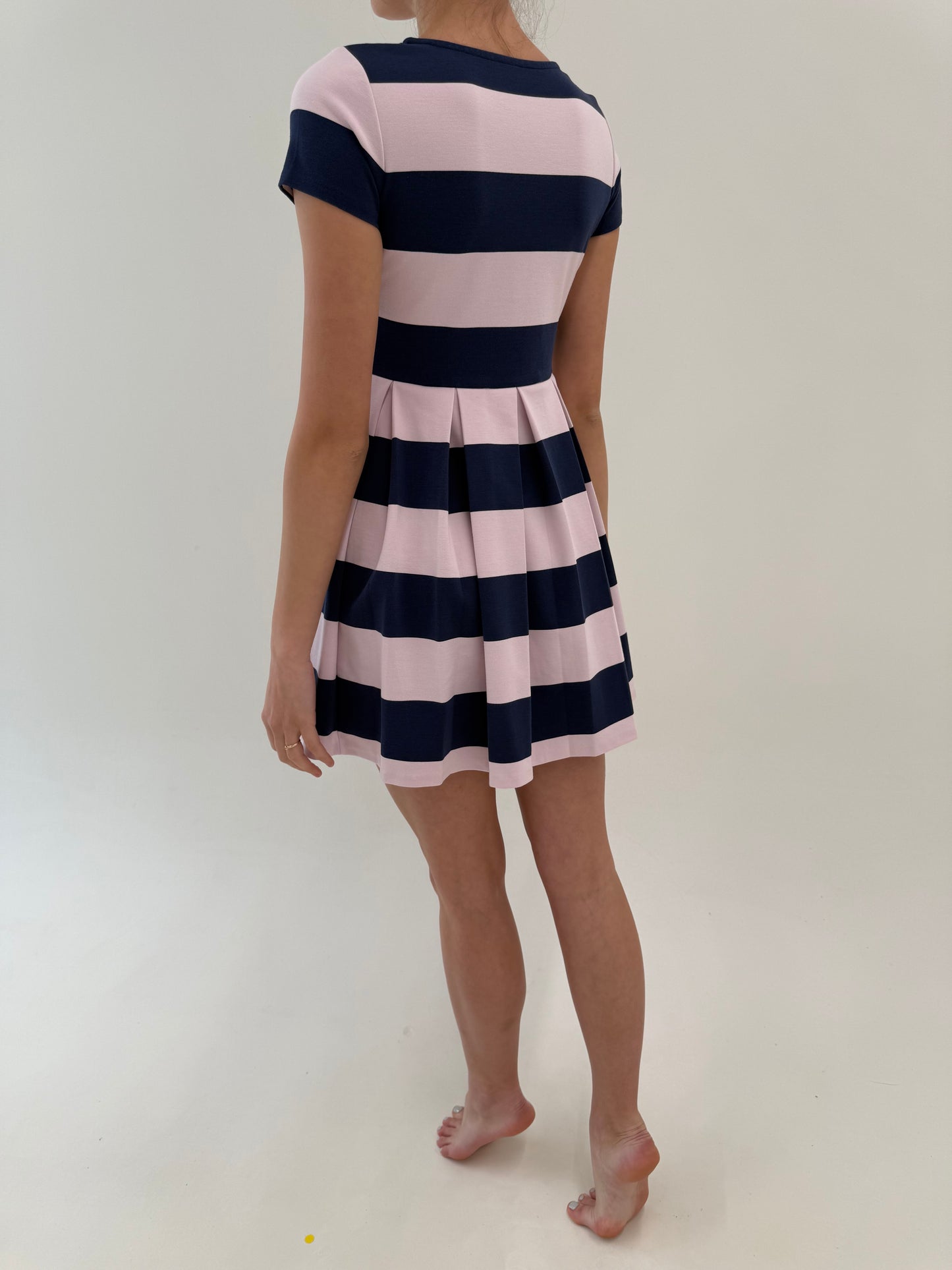 Rochie Ralph Lauren în dungi powder pink și navy din bumbac premium modelator