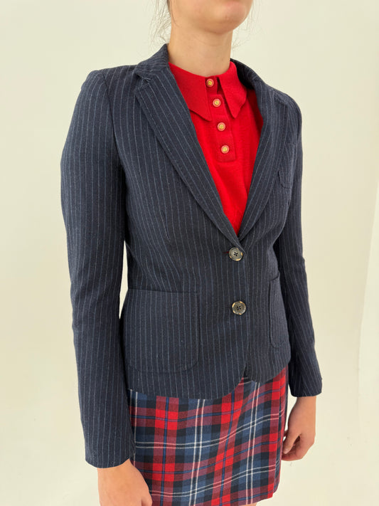 Sacou Tommy Hilfiger din lana extrafina cu dungi fine verticale în croi cambrat