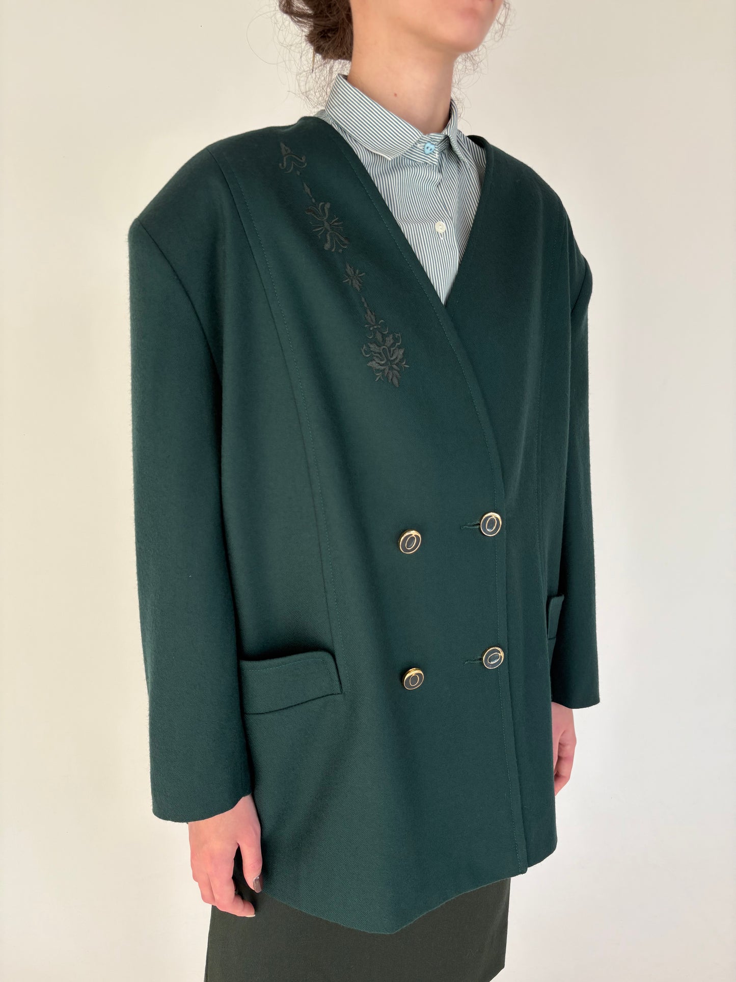 Sacou plus size forest green din lana pura extrafina certificată