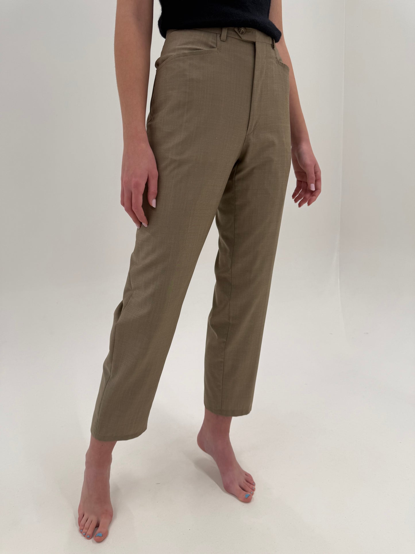 Pantaloni camel luxury italienești din stofă extrafina de lana și mohair