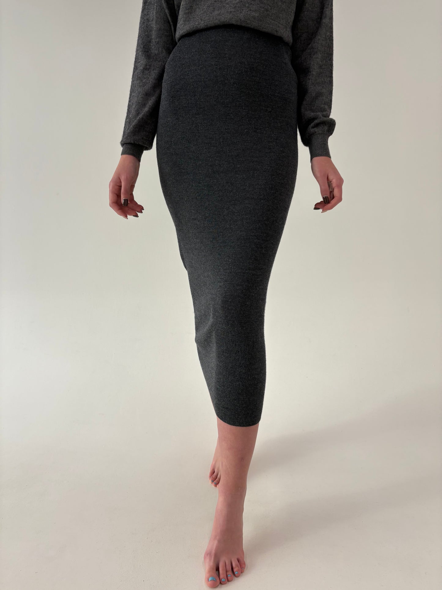 Fustă maxi italiană din tricot de lana merino extrafina de gramaj mare