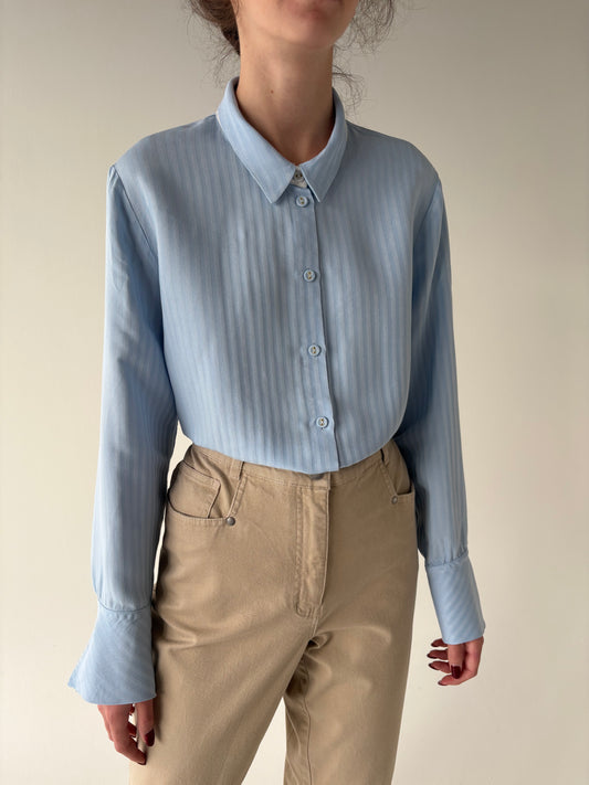 Cămașa de brand premium Mos Mosh baby blue din poplin gros