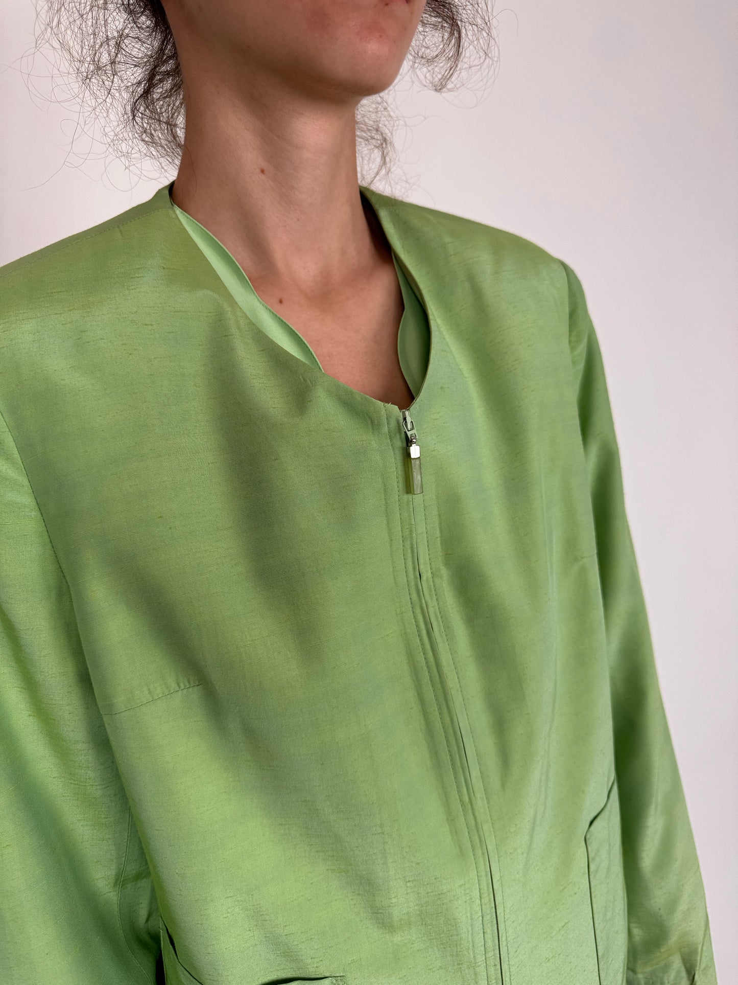 Sacou vintage verde crud din pânză extrafina în croi minimalist