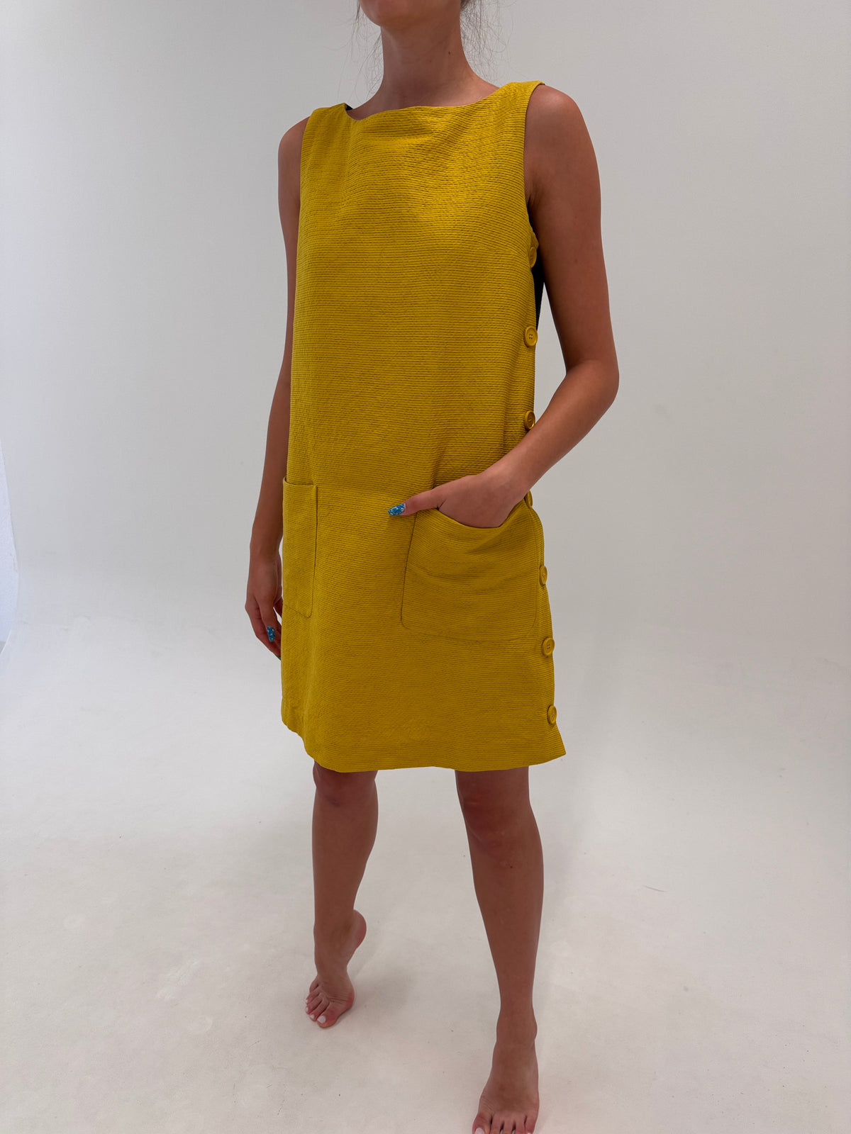 Rochie Max Mara în croi de ani 60 reinterpretat din pânză de in colorblock