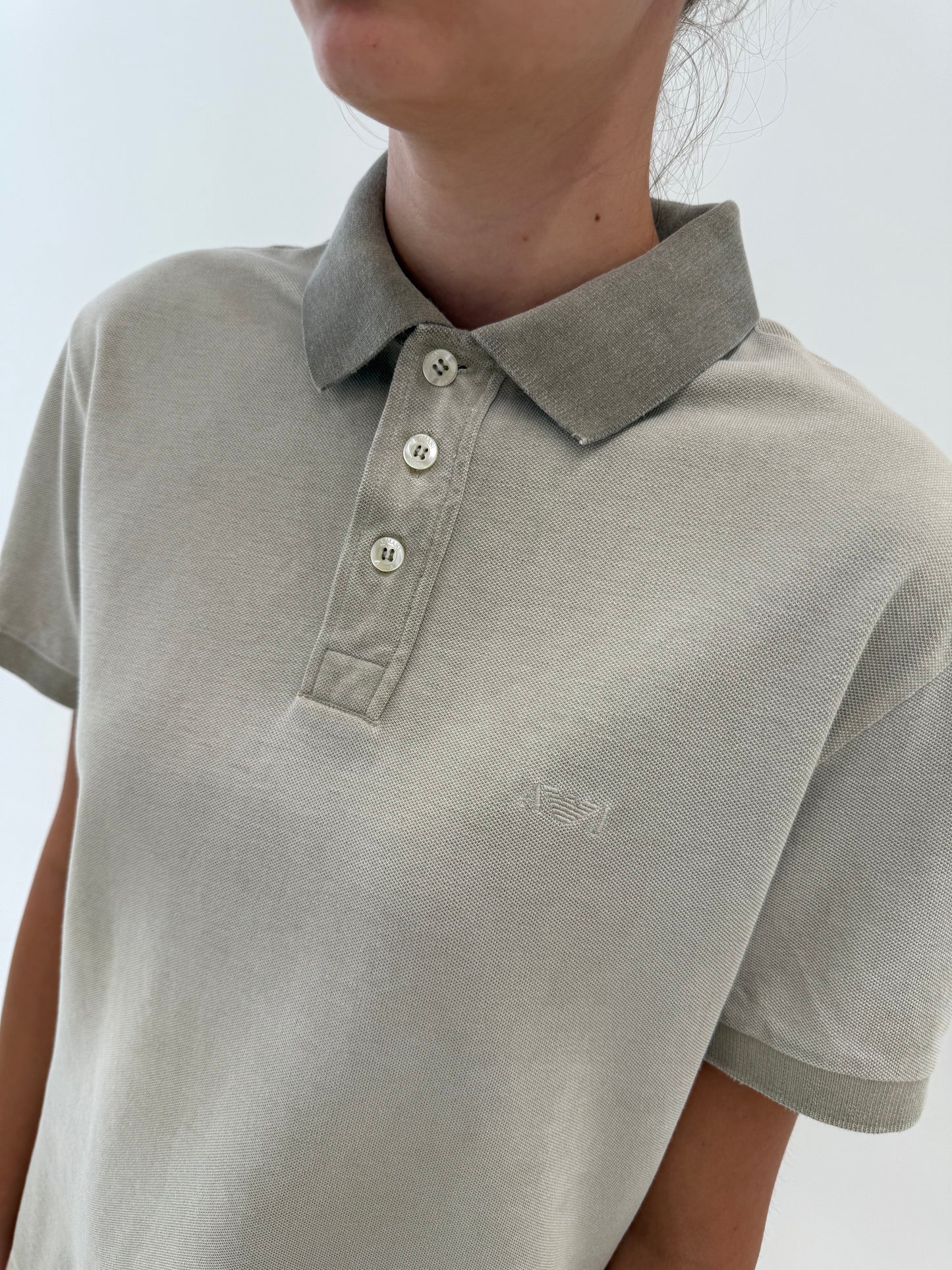 Top polo Armani sand nude din bumbac pique excepțional