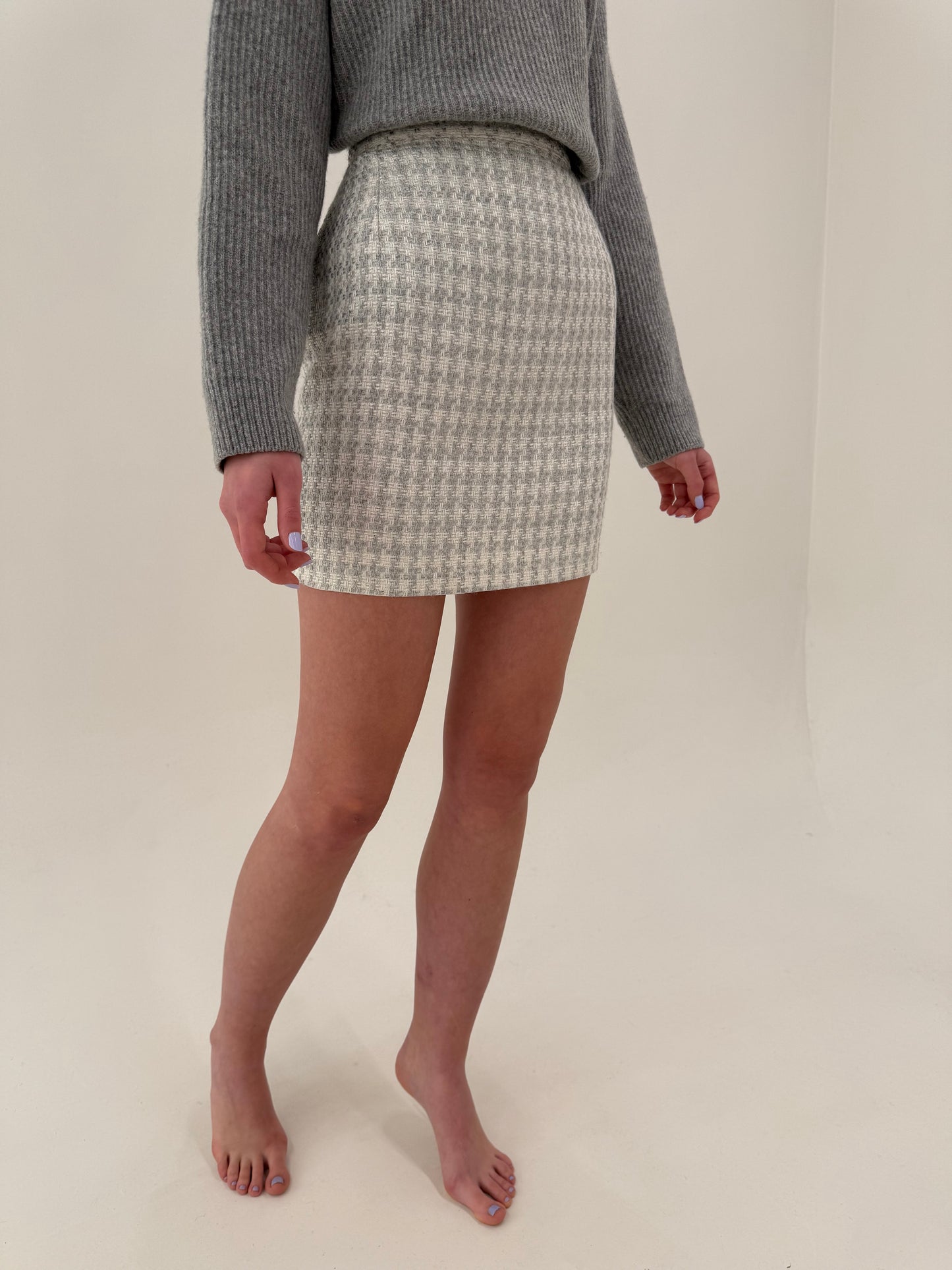 Fustă mini din tweed excepțional în stil Chanel cu talie ultra înaltă