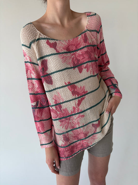 Bluză din tricot vaporos de vară cu print superb în nuanțe de roz