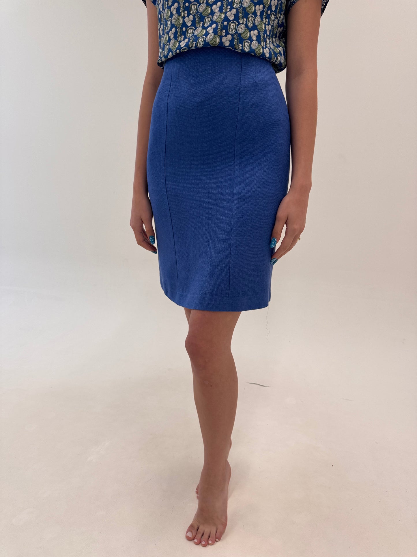 Fustă din pânză luxury Luisa Spagnoli din pânză de in cornflower blue