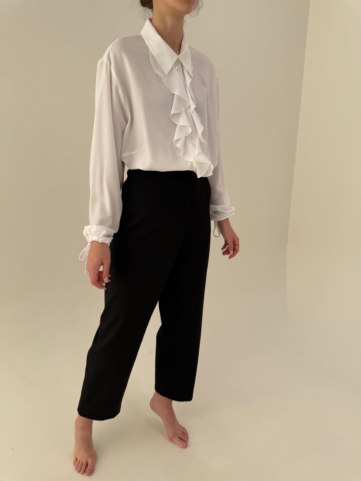 Pantaloni negri plus size cu talie înaltă elastică din lana extrafina confort