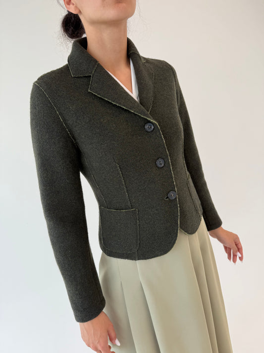 Sacou cambrat ultra confort din cel mai fin boiled wool dark forest green