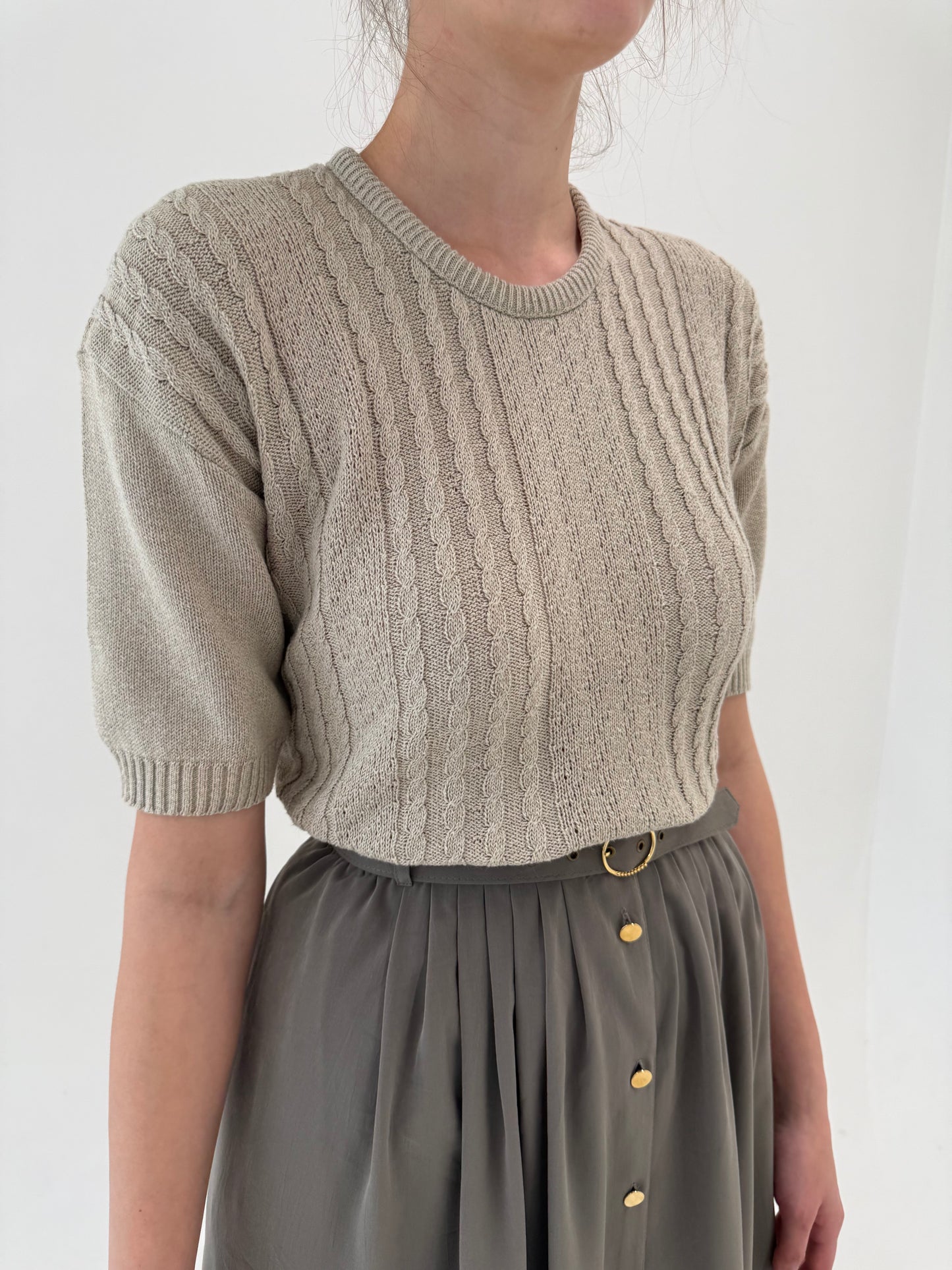 Top nude cu torsade din tricot excepțional de în și bumbac