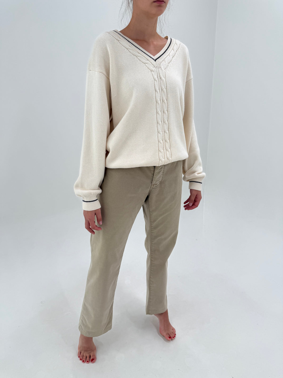 Pantaloni tall Armani camel din bumbac gros modelator chinos