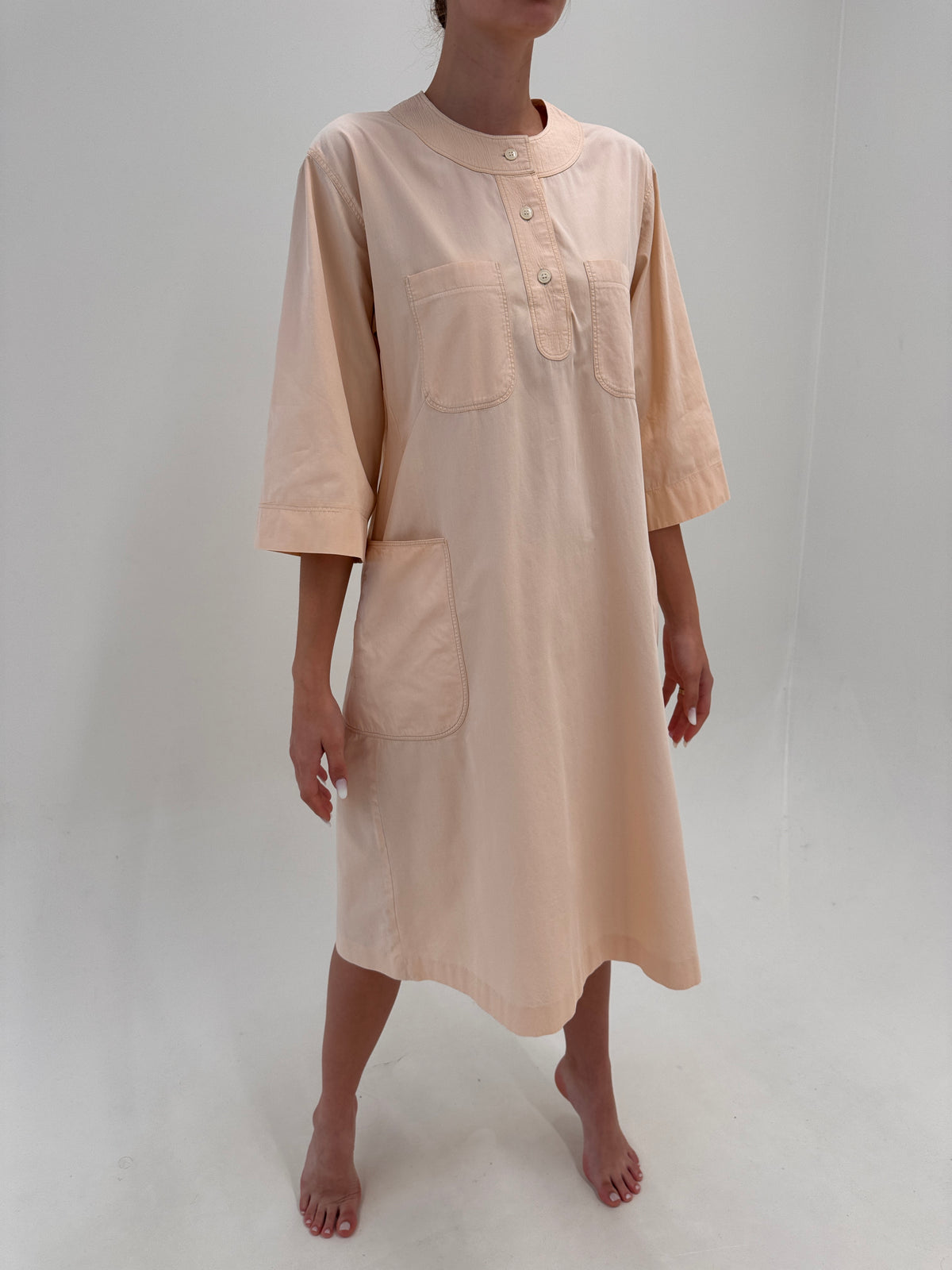 Rochie vintage de brand luxury Cacharel on stil kaftan din poplin de bumbac