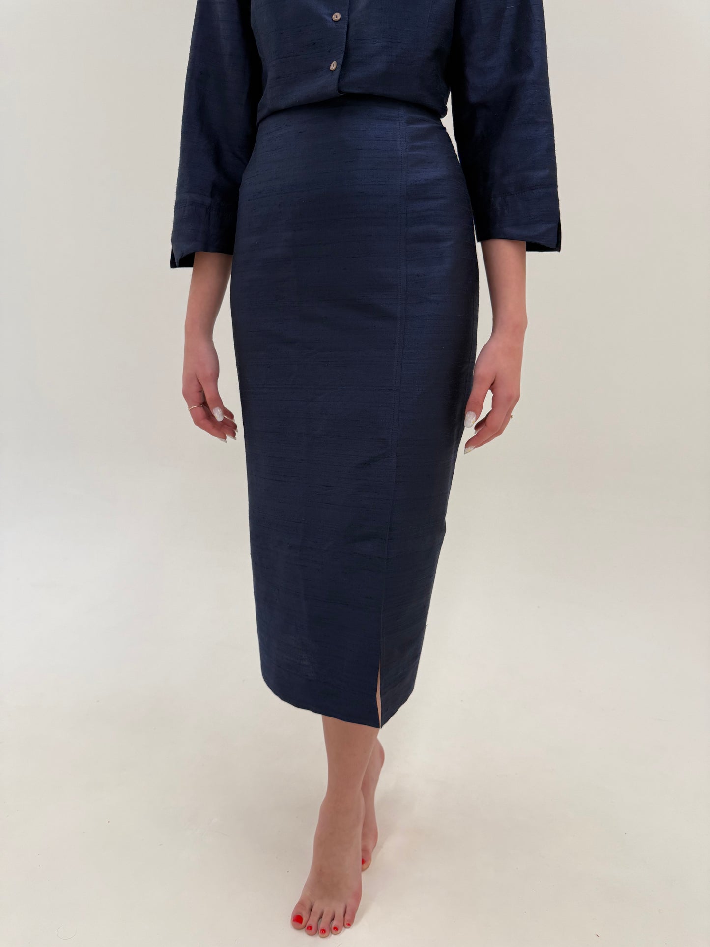 Set midnight blue din mătase naturală dupioni de la zi la seară
