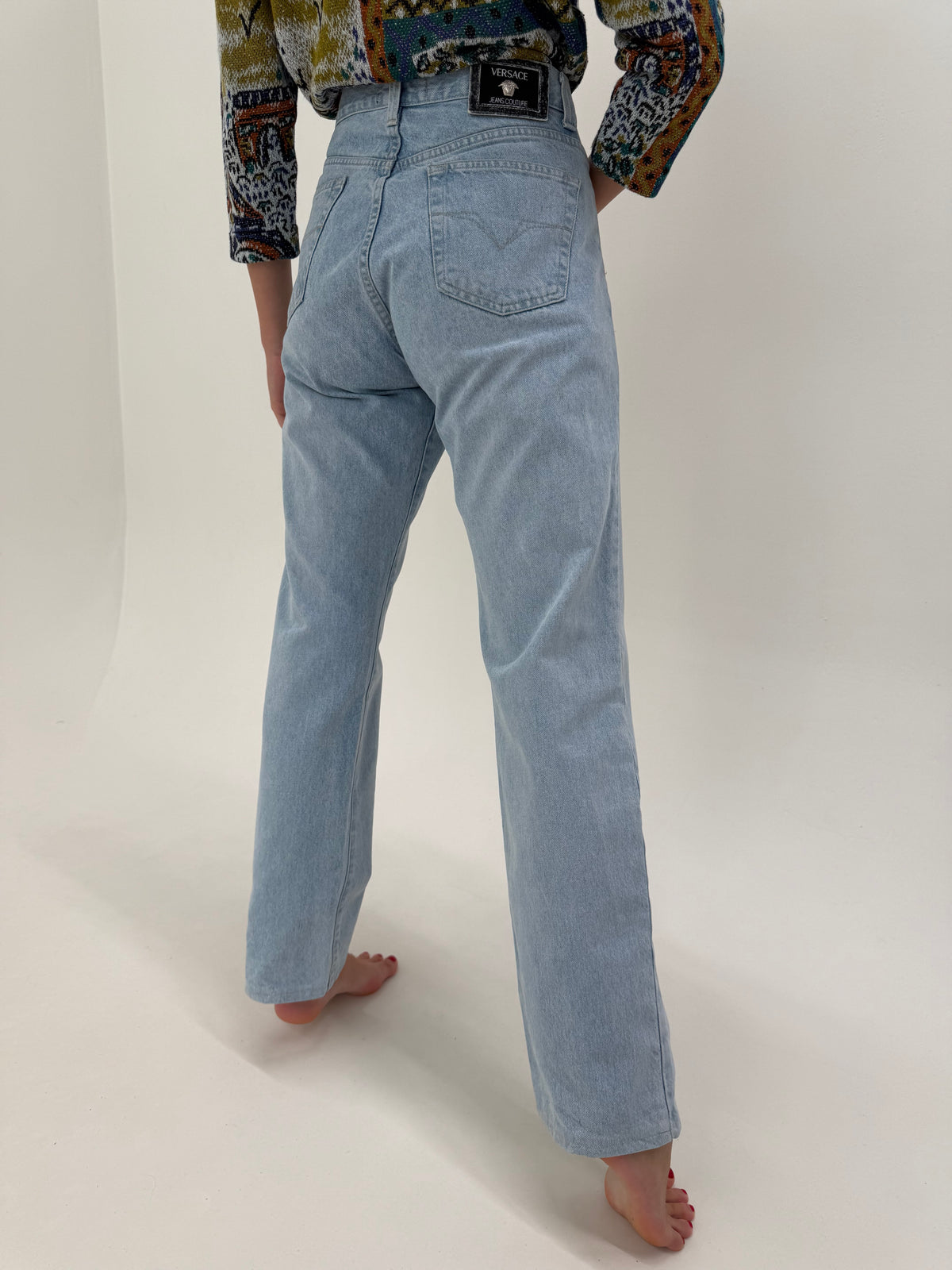 Jeans vintage Versace tall din bumbac gros light wash straight leg