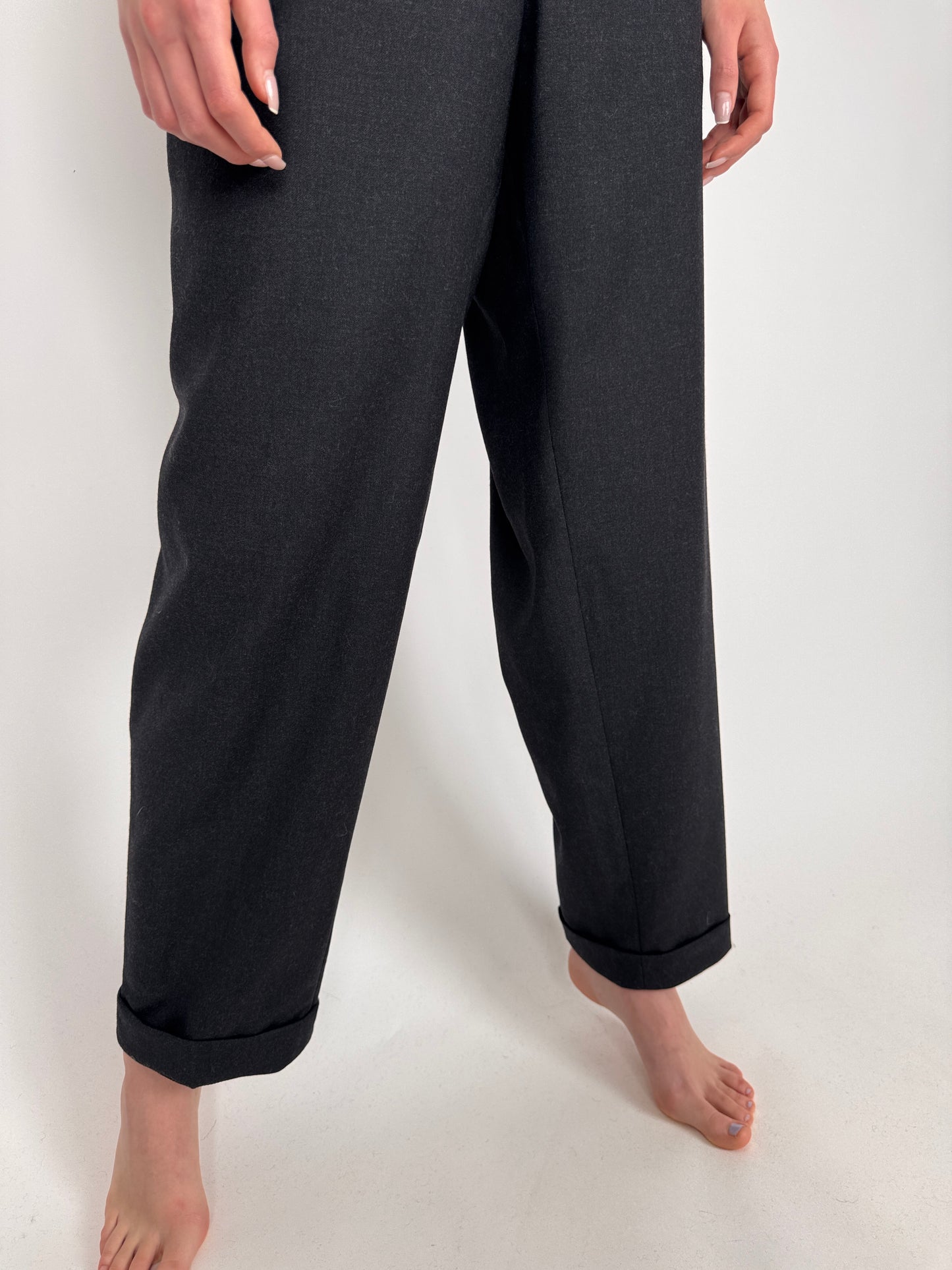 Pantaloni tall plus size noi din lana extrafina plină charcoal gray