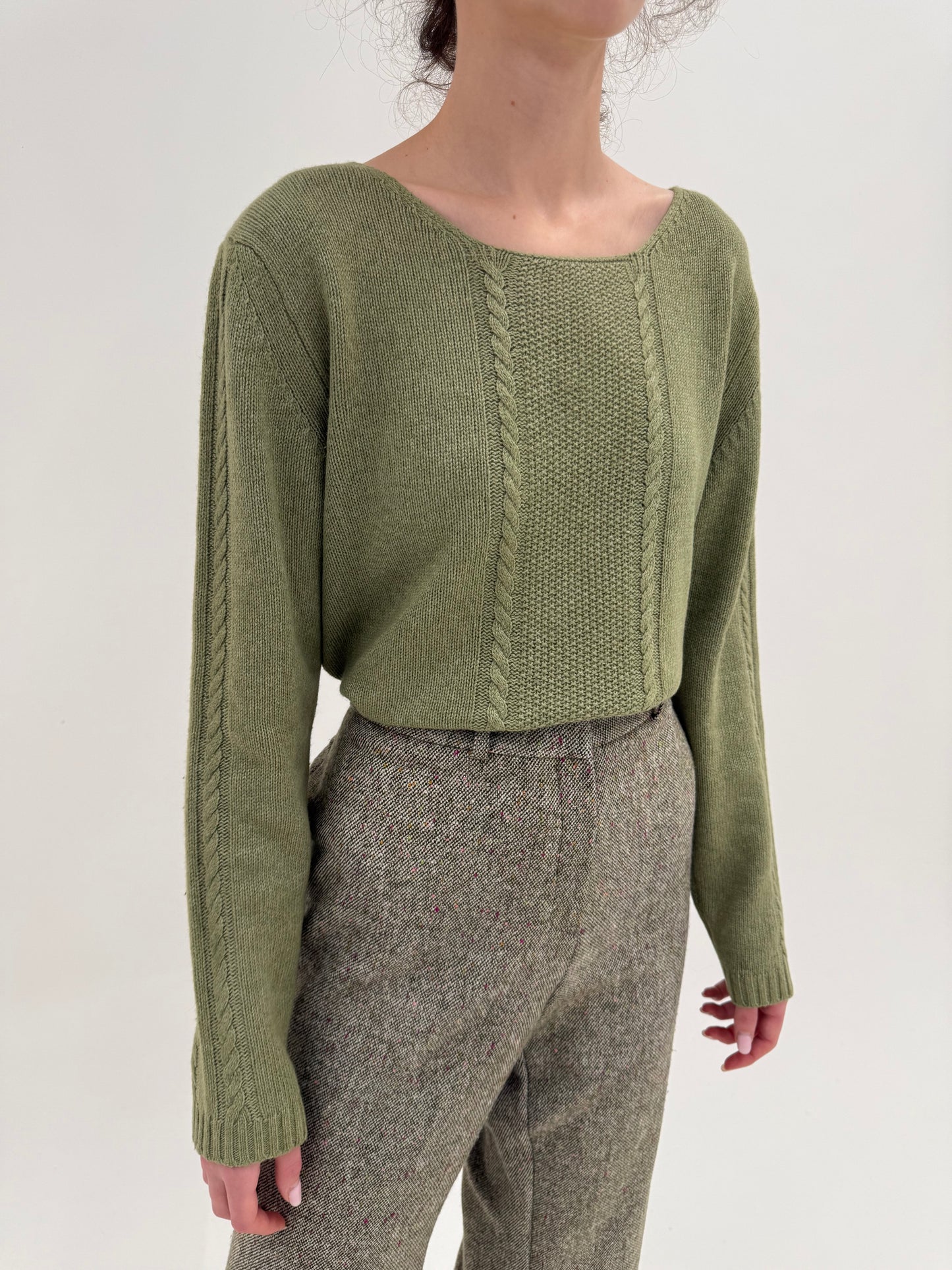 Pulover italian seaweed green din lana merino extrafina multiply de gramaj mare