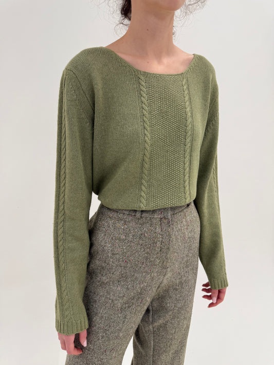 Pulover italian seaweed green din lana merino extrafina multiply de gramaj mare