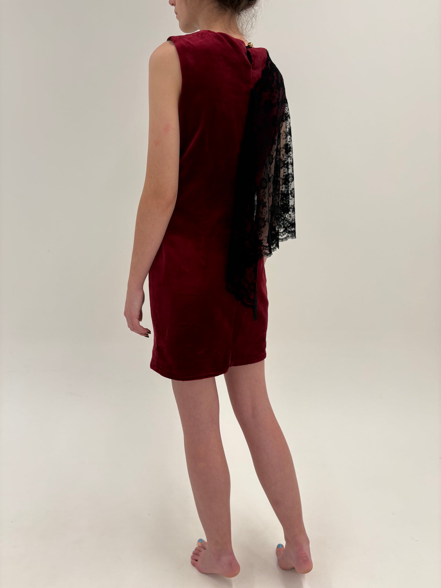 Rochie vintage din catifea excepțională de bumbac cu dantelă