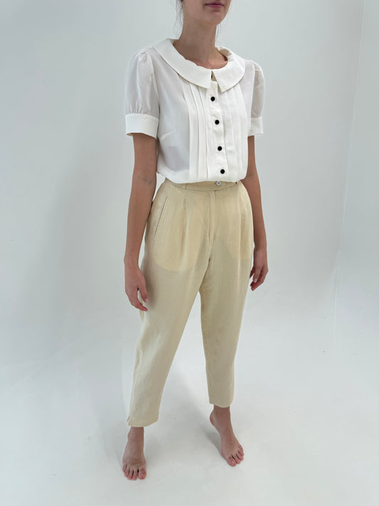 Pantaloni camel Max Mara din in premium cu pense și talie ultra înaltă