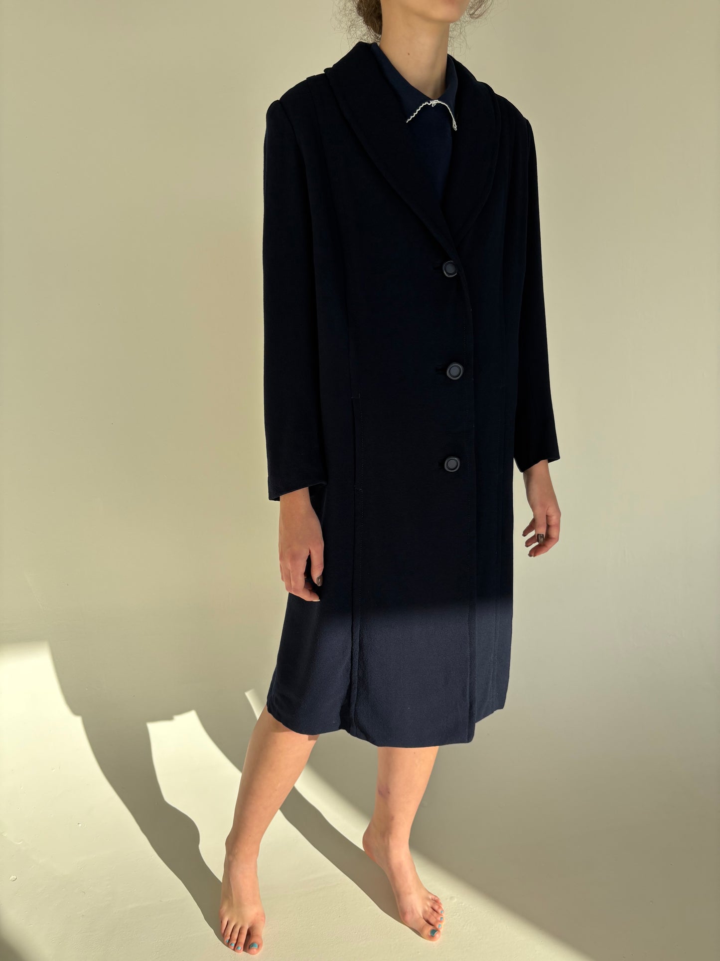 Palton vintage petite Navy blue din lana ușor structurată