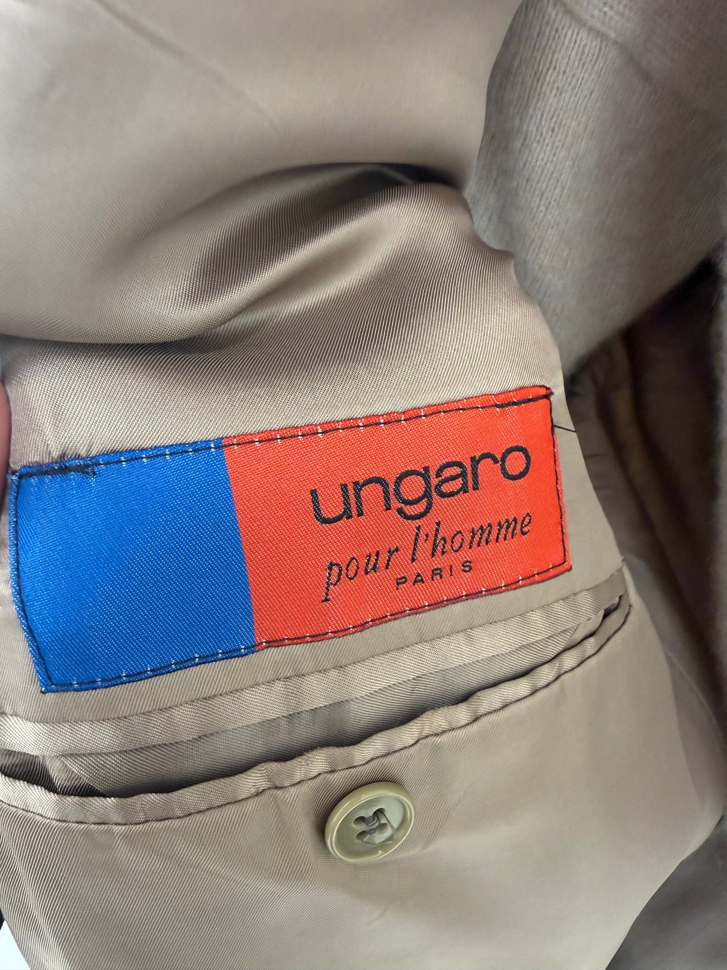 Sacou tall luxury Ungaro din stofă melanj nude cu chocolate brown