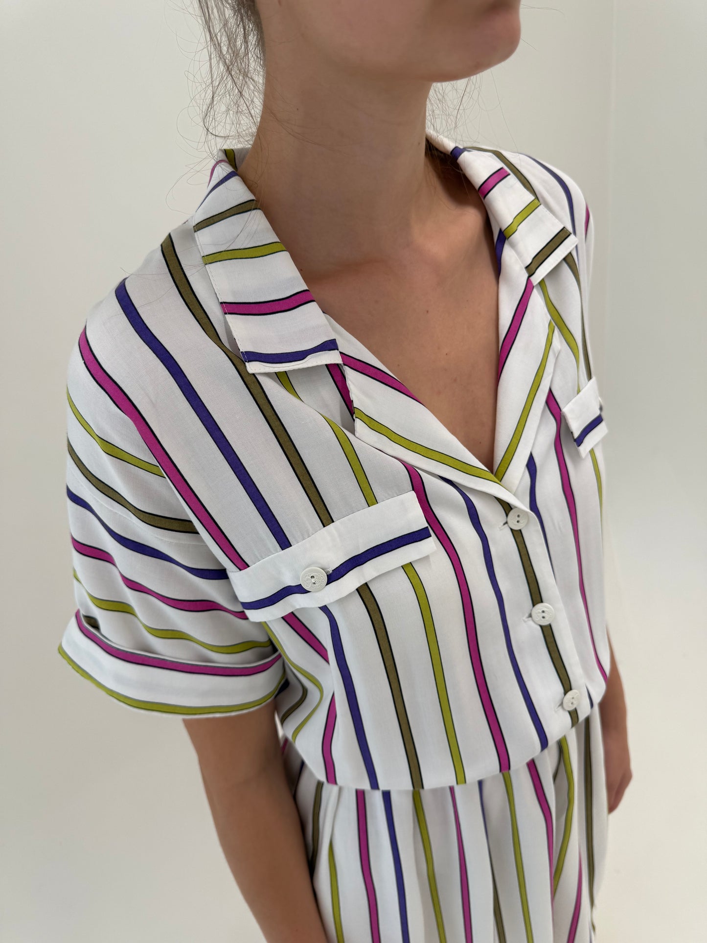 Rochie vintage super vaporoasă în dungi cu talie ultra înaltă elastică