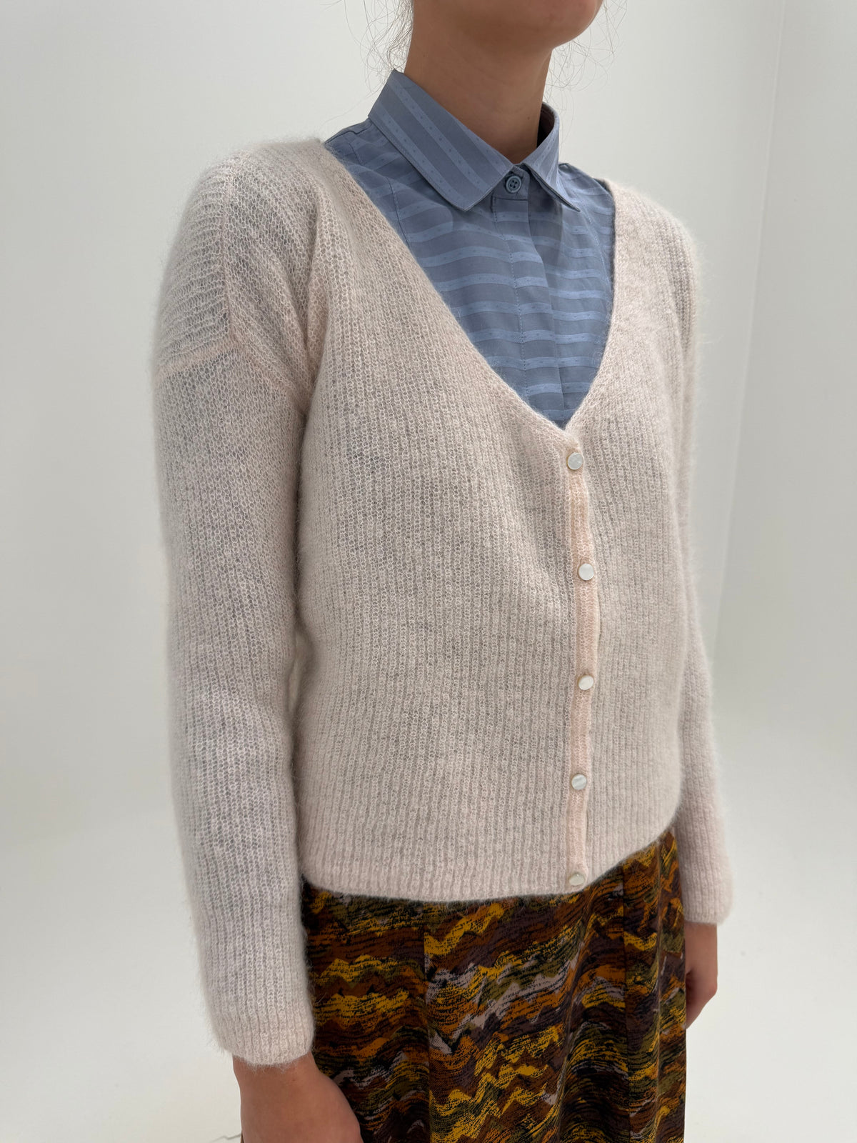 Cardigan din baby alpaka cu supermod mohair powder Pink