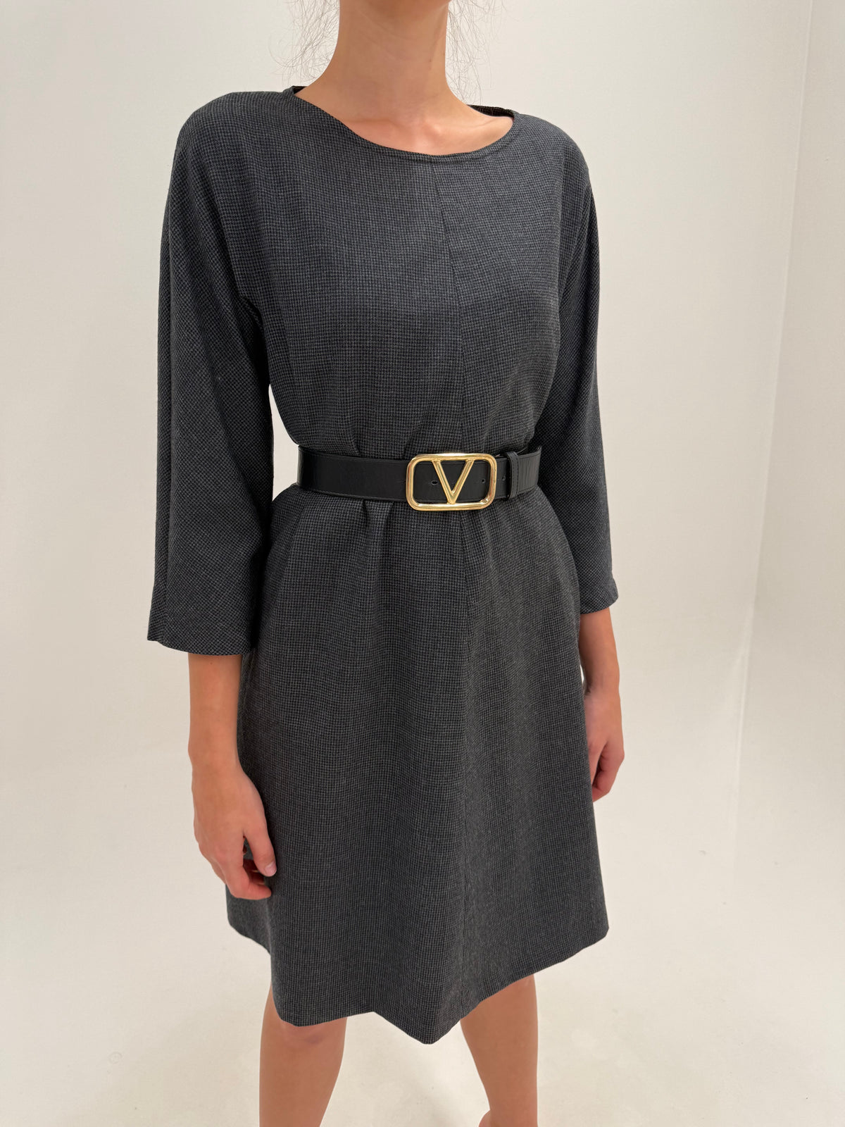 Rochie Max Mara pied de coq din stofă moale excepțională în croi lejer A-line
