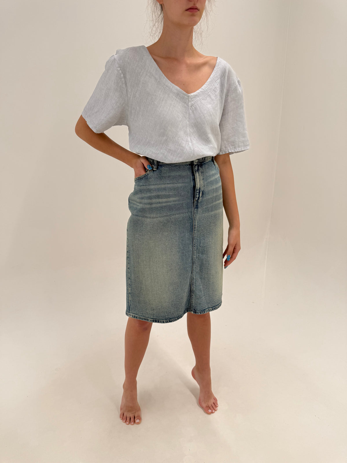 Fustă Ralph Lauren din jeans moale de vară ultra confort