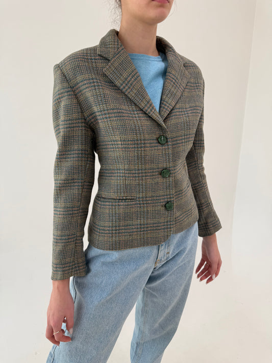 Sacou cambrat italian din lana în culori pudrate superbe și carouri