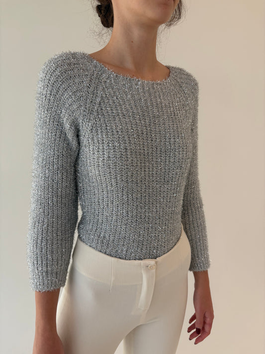 Pulover petite cu inserție extrafina de lurex argintiu