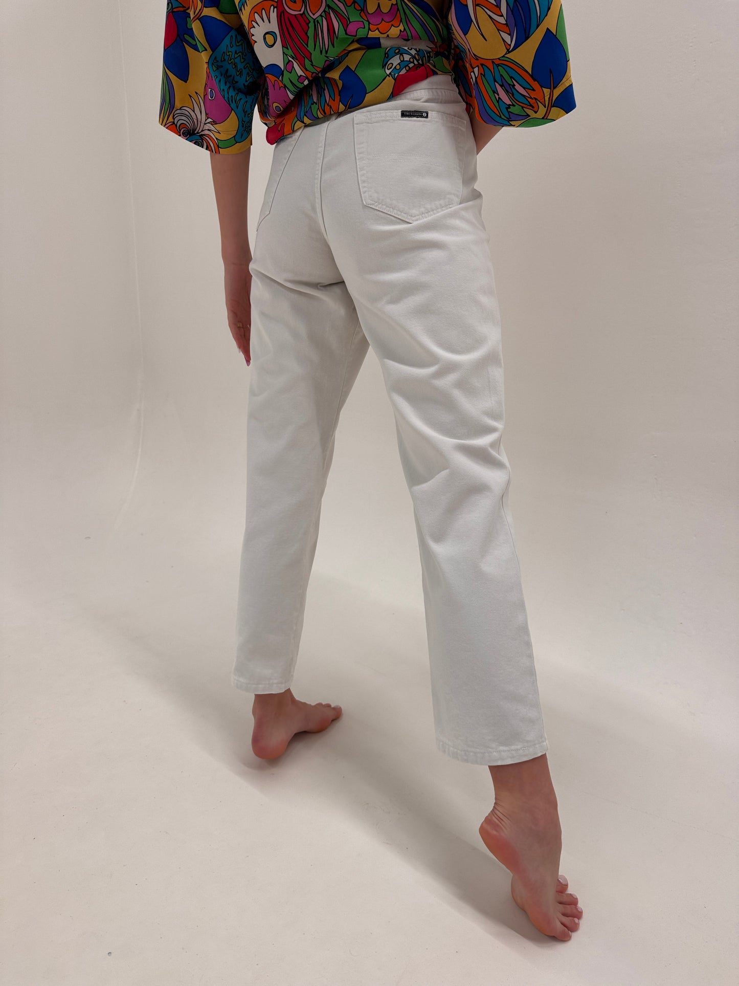 Pantaloni mom fit luxury Trussardi din bumbac ușor structurat