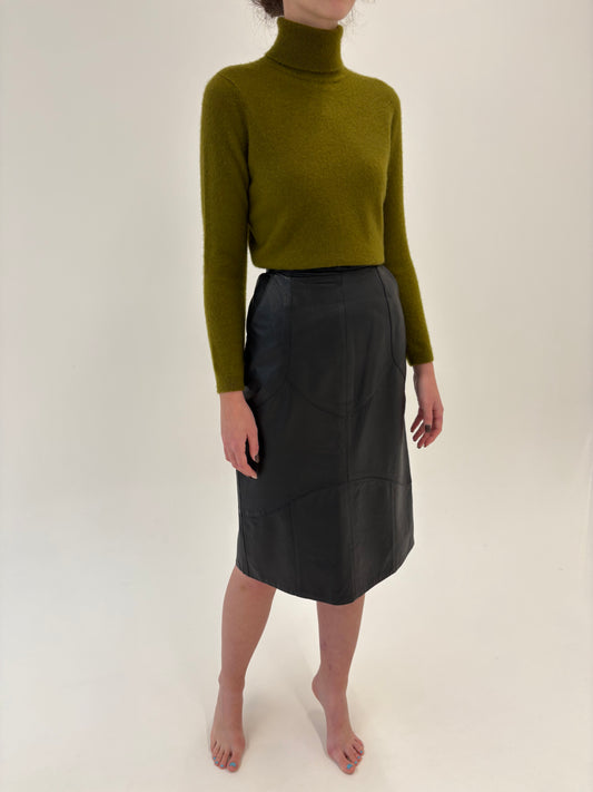 Fustă din piele natală moale cu talie ultra înaltă marcată și buzunare