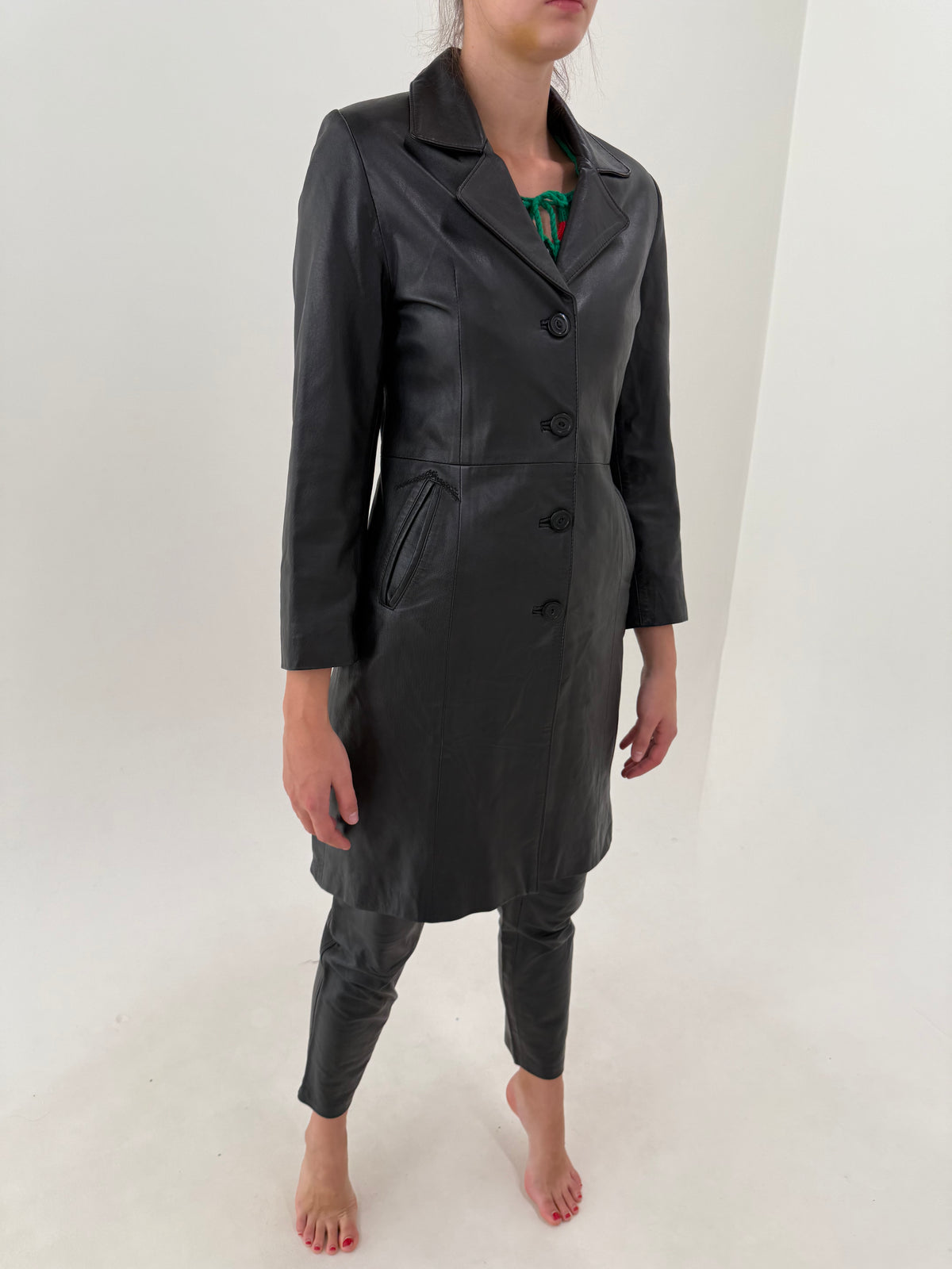 Trench cambrat din piele naturală mănușă