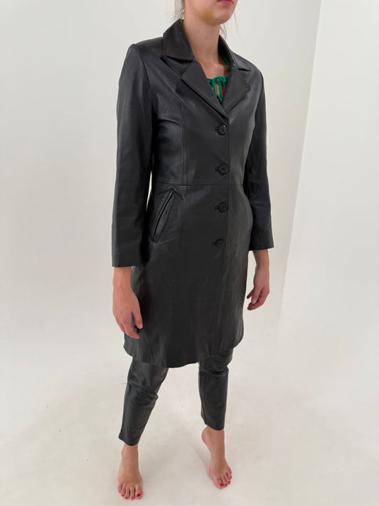 Trench cambrat din piele naturală mănușă