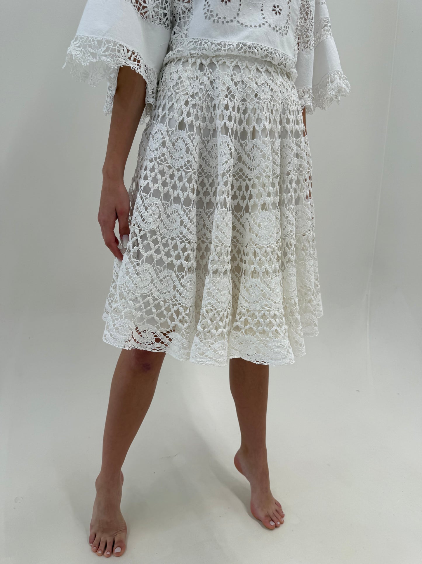 Fustă bijuterie vintage din macrame lucrat manual cu talie ultra înaltă elastică
